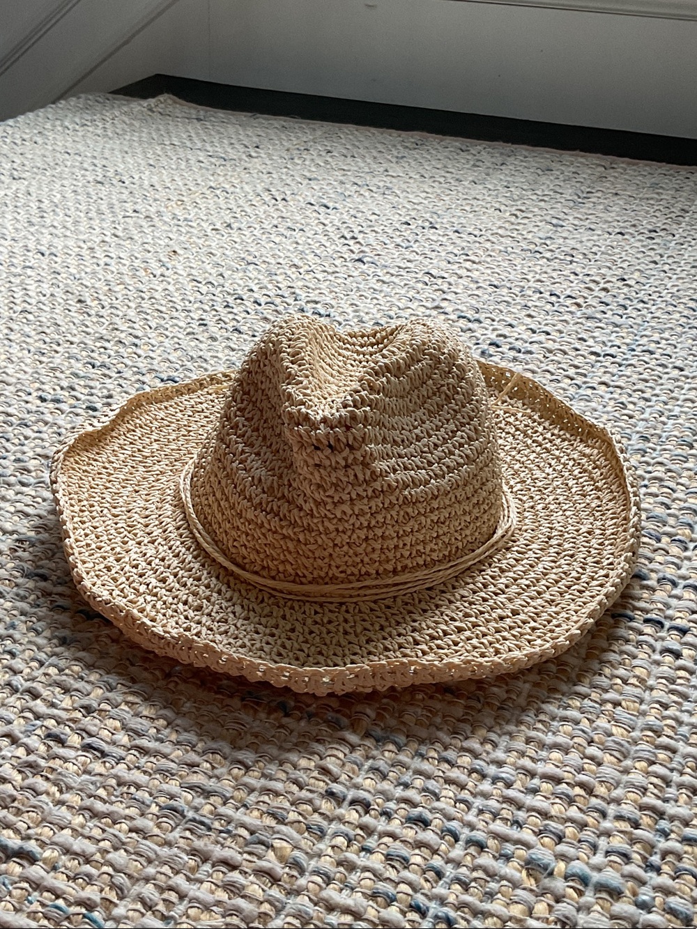 Free People Wide-Brim Crochet Straw Hat in Natural